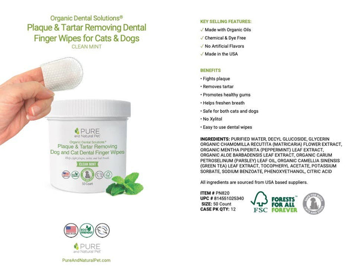 Pure & Natural Pet Dental Wipes for Cats and Dogs