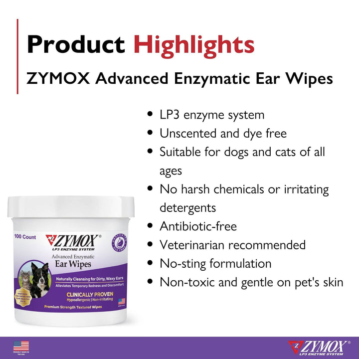 Zymox Advanced Enzymatic Ear Wipes 6oz 100ct