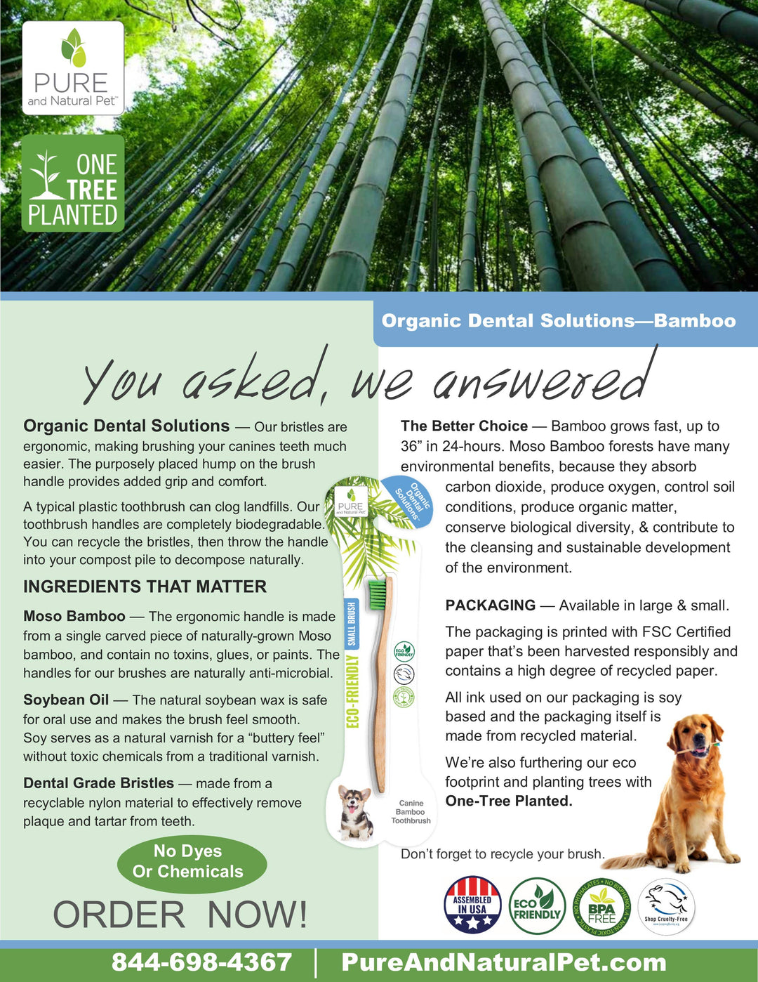 Organic Dental Bamboo Toothbrush for Dogs - Small