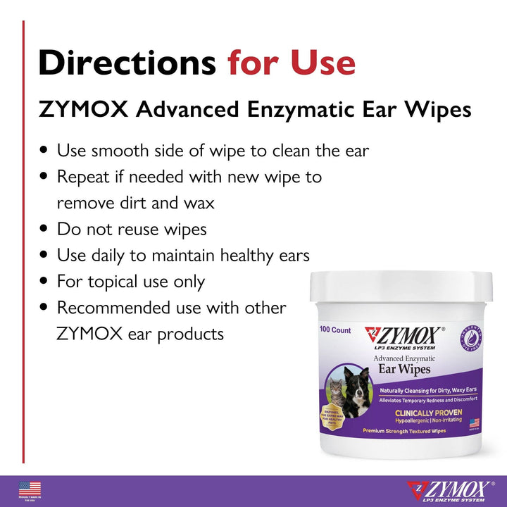 Zymox Advanced Enzymatic Ear Wipes 6oz 100ct
