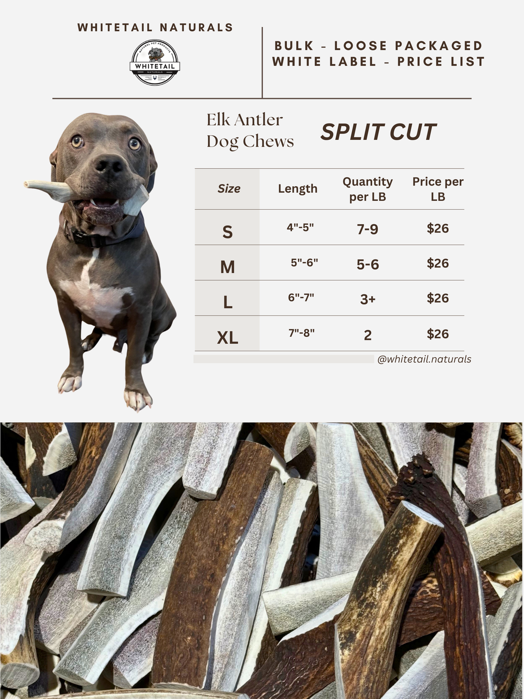 BULK -*SPLIT-CUT* ELK Antler Dog Chews Sold by The Pound: 1LB Large (3+ Antler Chews)